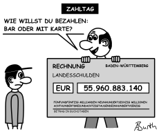 Karikatur/Cartoon 'Zahltag' zu den Schulden des Landes Baden-Württemberg - Miniaturansicht