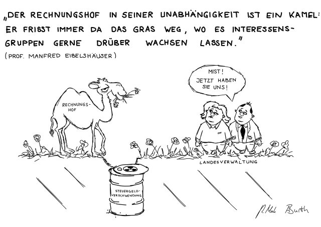 Karikatur/Cartoon zu Eibelshäuser-Zitat zum Rechnungshof als Kamel - mittel