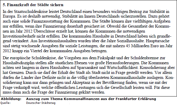 Auszug zum Thema Kommunalfinanzen aus der Frankfurter Erklärung