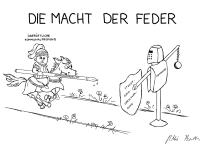 Karikatur - Die Macht der Feder - Überörtliche Kommunalprüfung