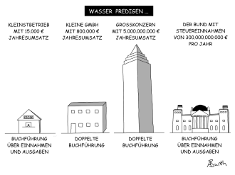 Karikatur/Cartoon zu doppelter Buchführung (Doppik) und Kameralistik in Unternehmen und im Bund - klein