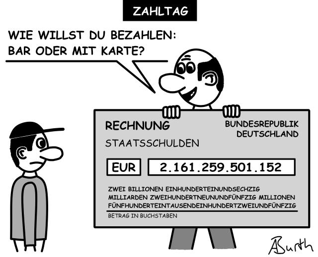 Karikatur/Cartoon zu den Staatsschulden der Bundesrepublik Deutschland - groß