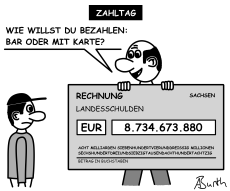 Karikatur/Cartoon 'Zahltag' zu den Schulden des Freistaates Sachsen - Miniaturansicht