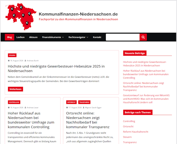 Kommunalfinanzen-Niedersachsen.de - Fachportal zu den Kommunalfinanzen in Niedersachsen