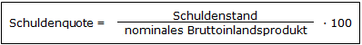Berechnung: Schuldenquote = Schuldenstand / Bruttoinlandsprodukt